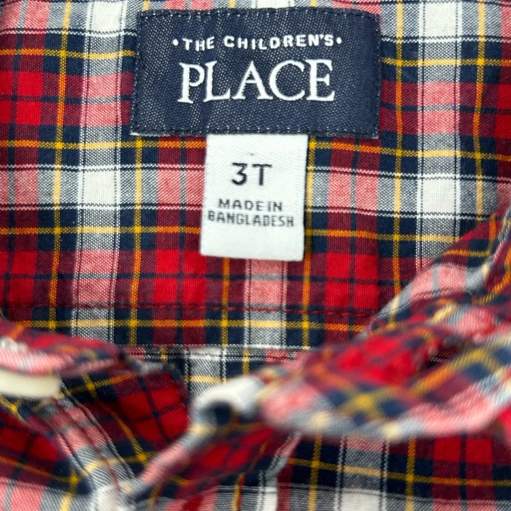 The Children’s Place Red Black White Plaid Boys 3T Long Sleeve‎ Shirt